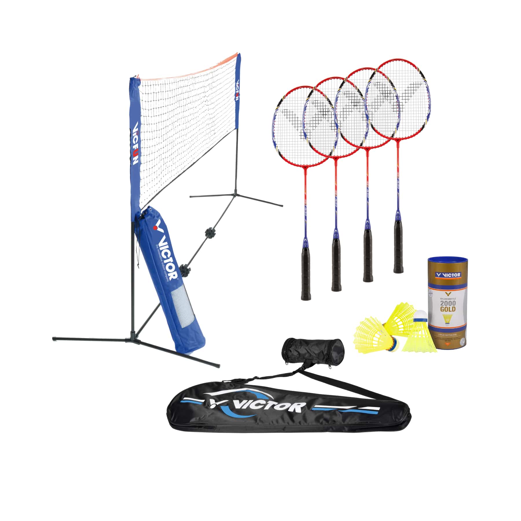 VICTOR Ferienhaus-Set - 4 Schläger ST-1650 + Tasche + 3 Bälle + Netz